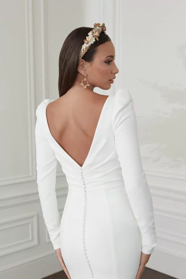 Robe de mariée sirène à manches longues et fente sur la cuisse - 44350 – Image 3