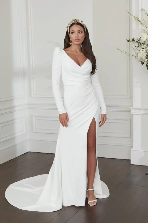 Robe de mariée sirène à manches longues et fente sur la cuisse - 44350 – Image 2